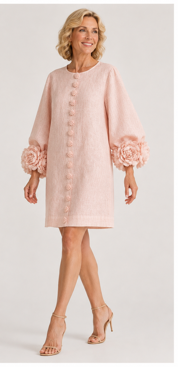 Floryn™ | Floral Cuff Button-Front Mini Dress