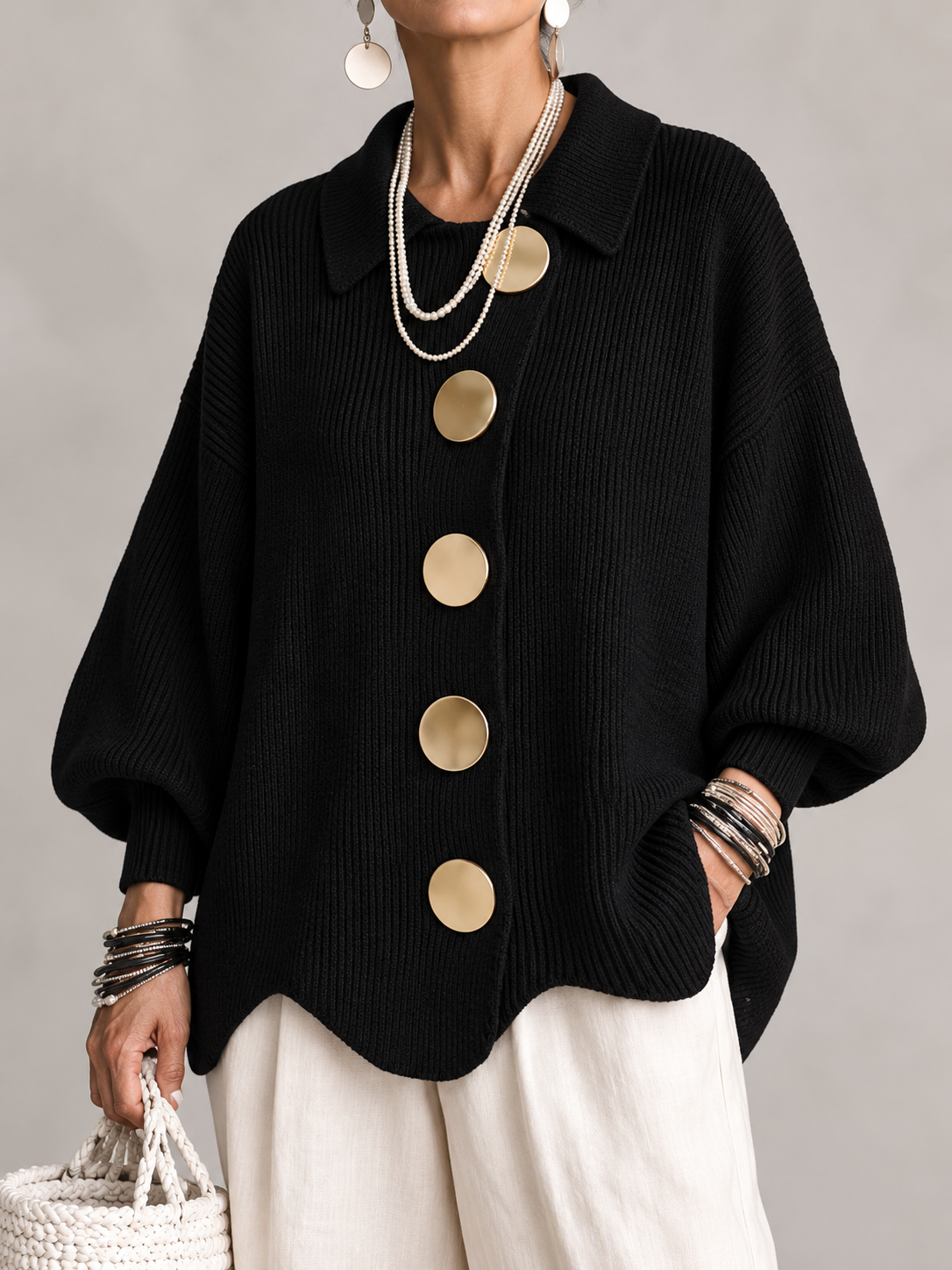 Ardelle™ | Oversized Collared Button Cardigan