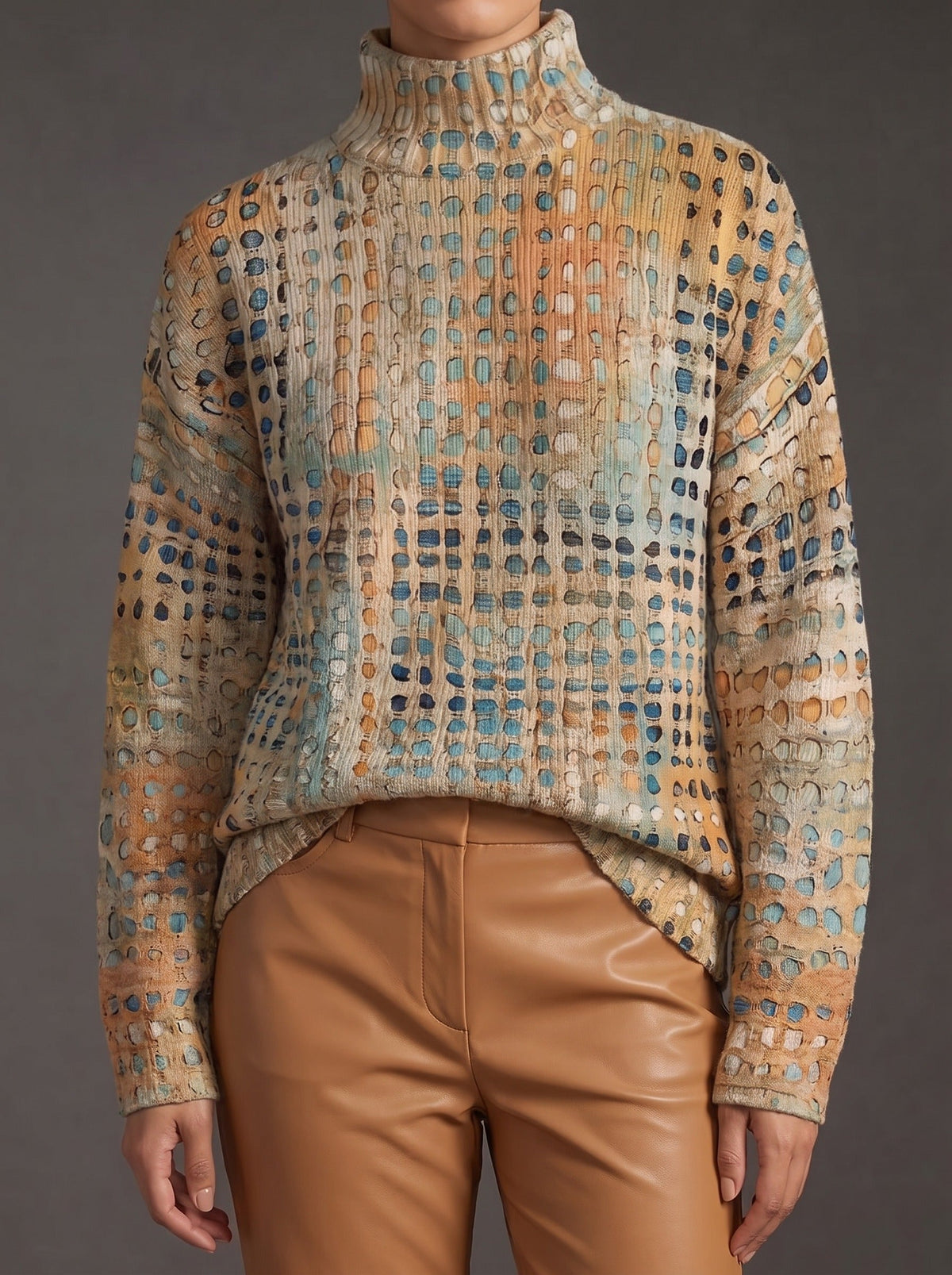 Bryndle™ | Autumn Grid Turtleneck Sweater