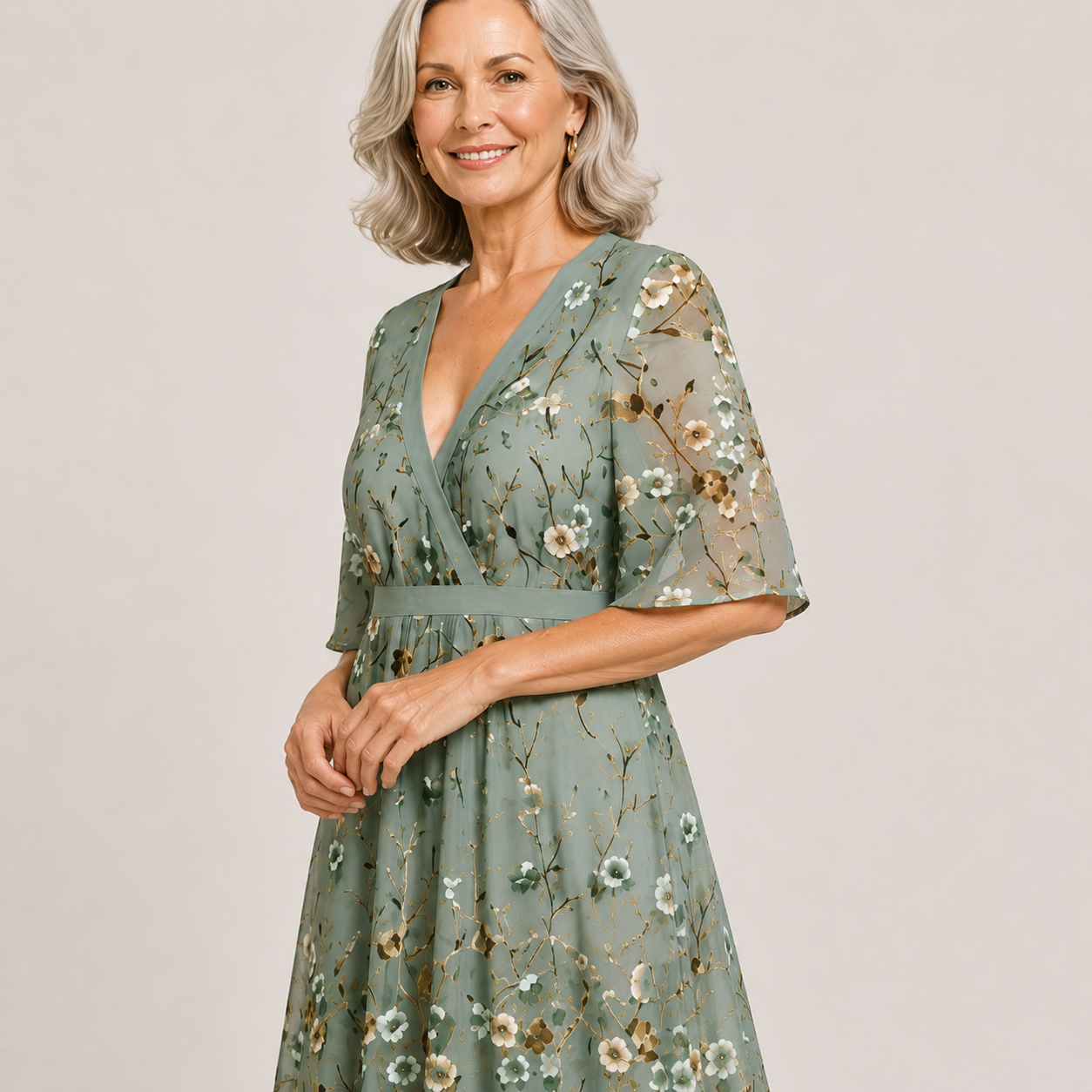 Evadne | Floral V Neck Short Sleeve Maxi Dress