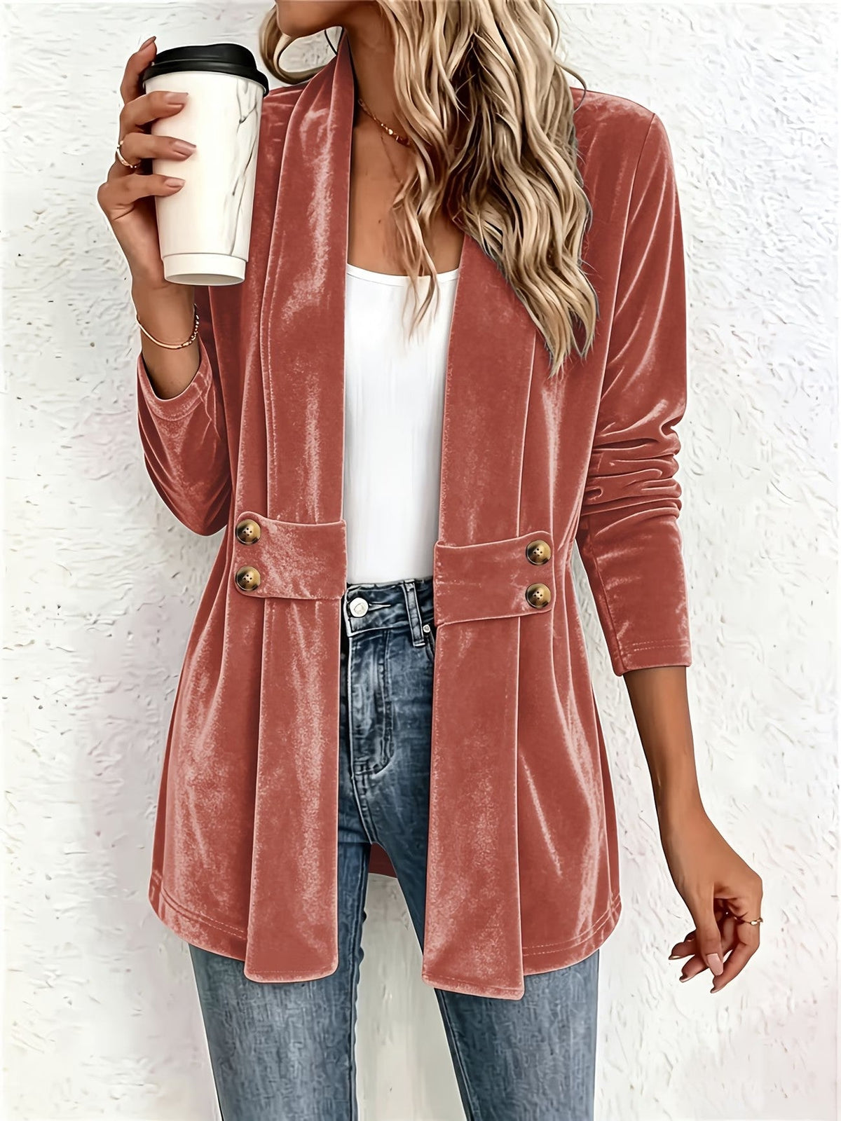 Sienna™ | Velvet Button-Tab Longline Cardigan