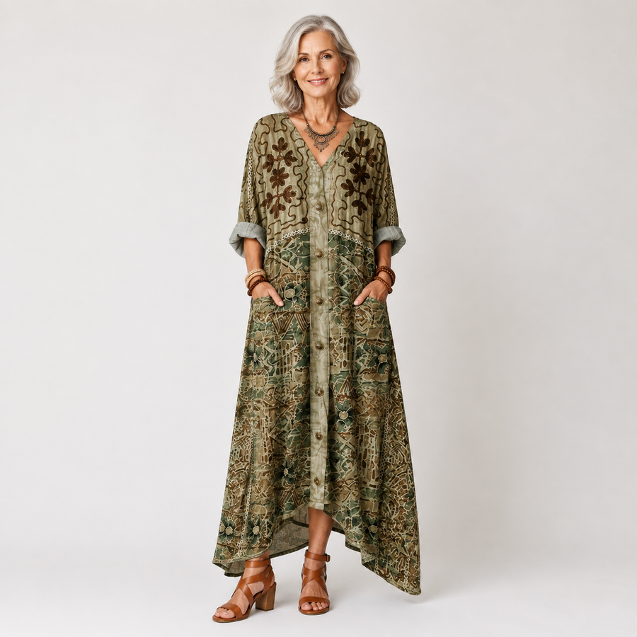 Aleta | Button Front Oversized Pocket Midi Dress