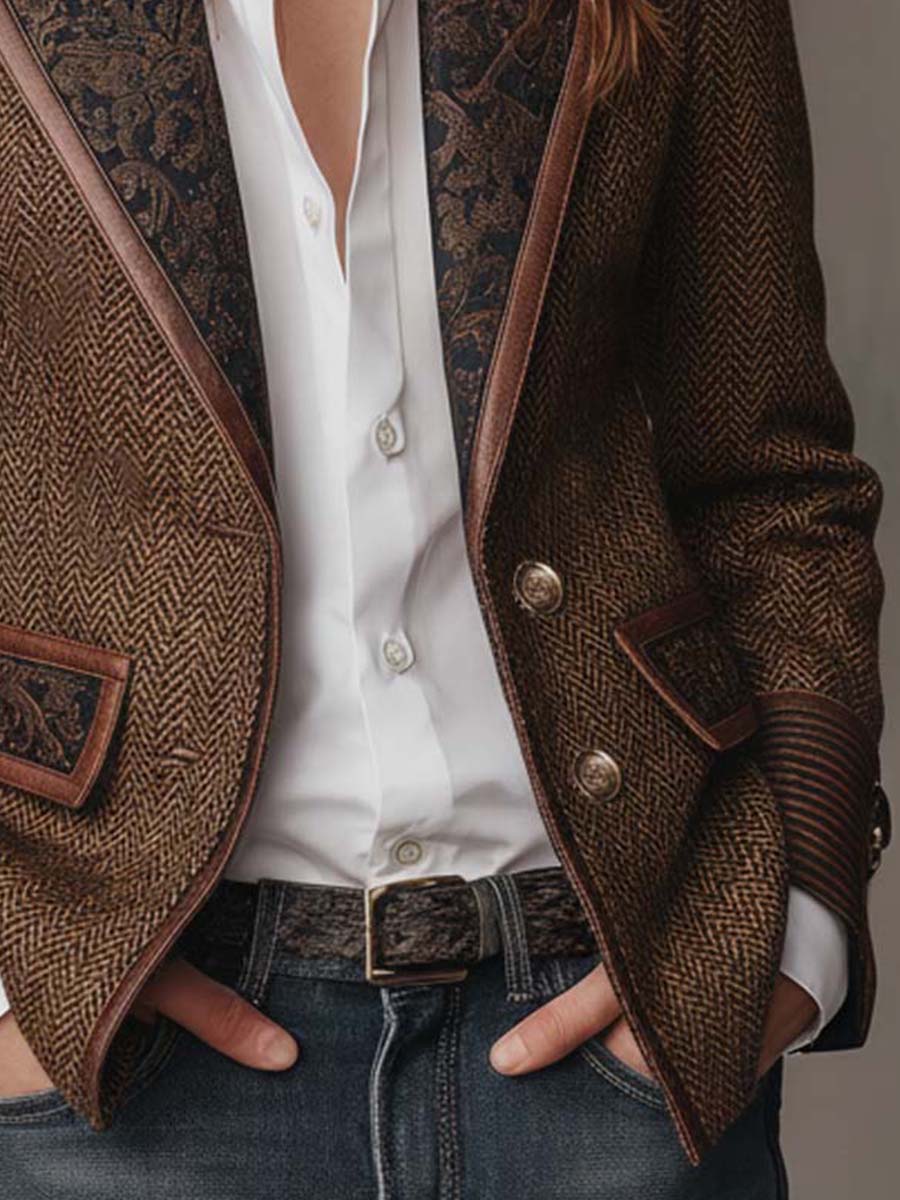 Bernadette™ | Heritage Herringbone Embroidered Lapel Blazer