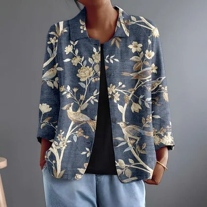 Oriella™ | Bird & Blossom Relaxed Button-Front Blouse