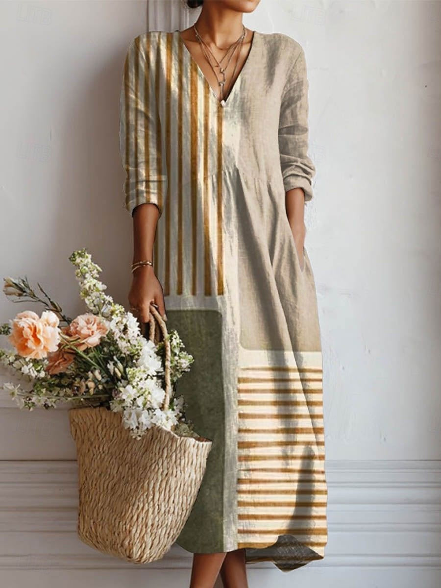 Evelyn™ | Relaxed Linen Patchwork Maxi Dress