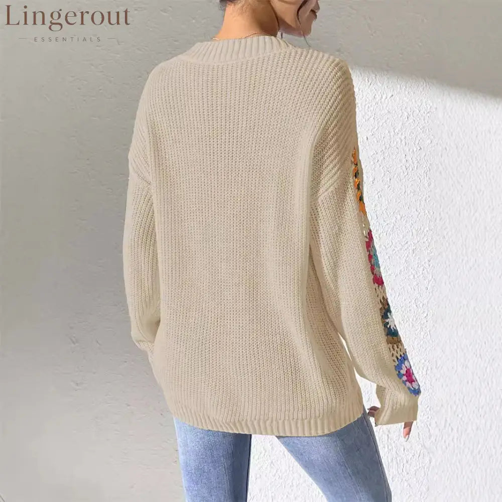 Lorraine™ | Crochet Flower V-Neck Knit Sweater