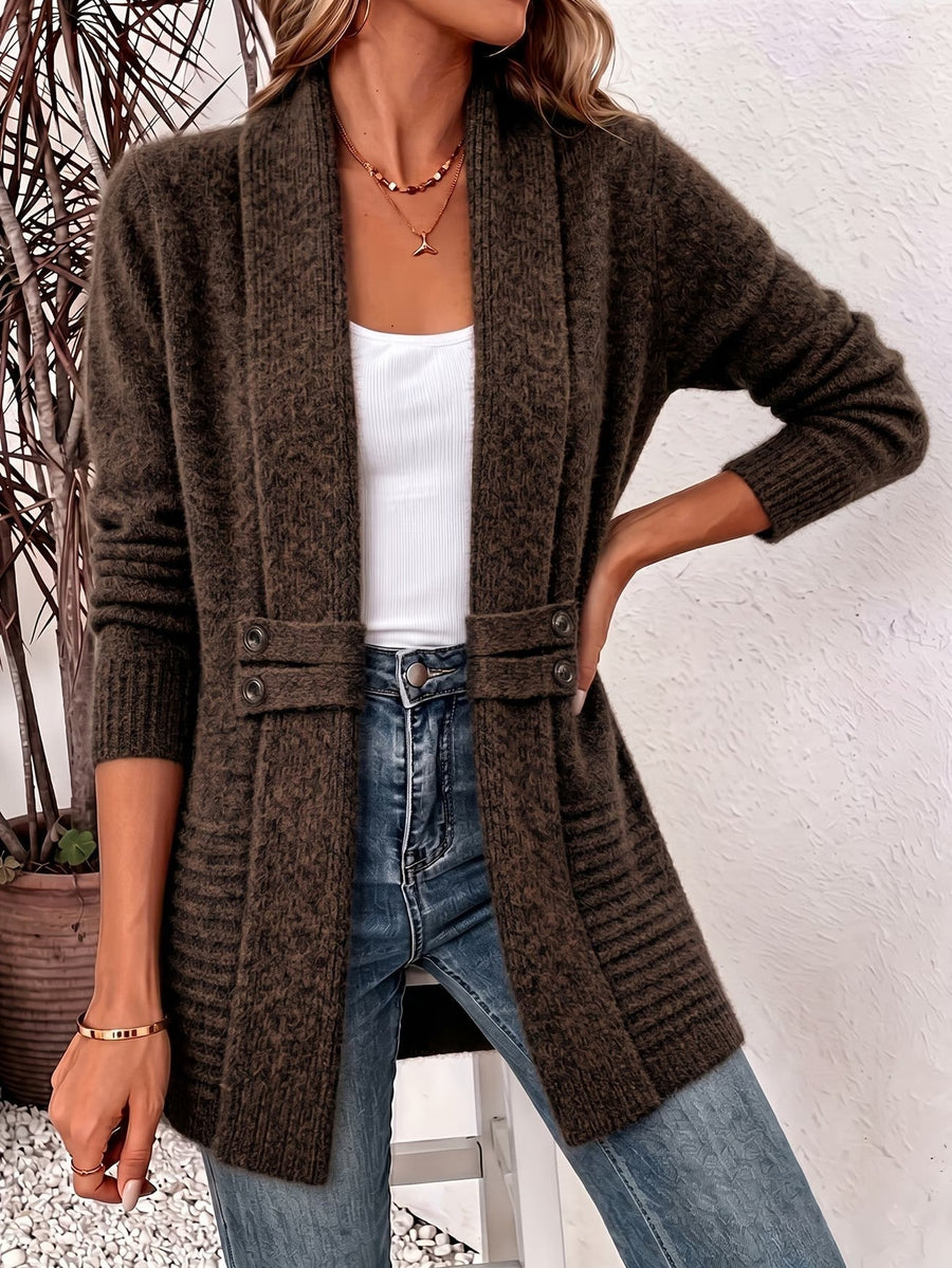 Camille™ | Ribbed Button-Tab Longline Cardigan