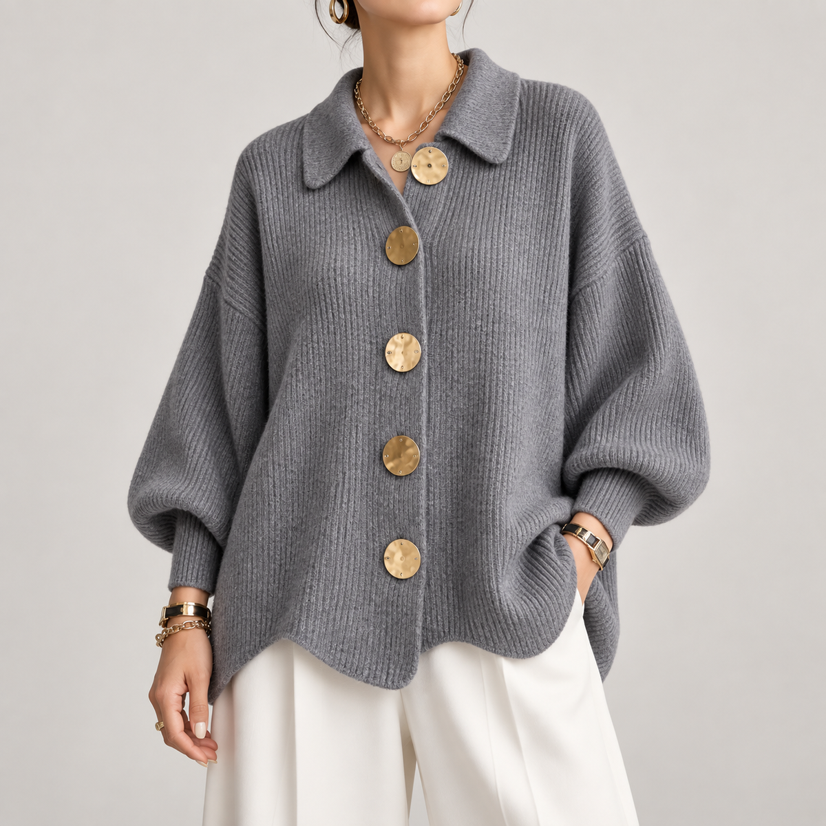 Ardelle™ | Oversized Collared Button Cardigan