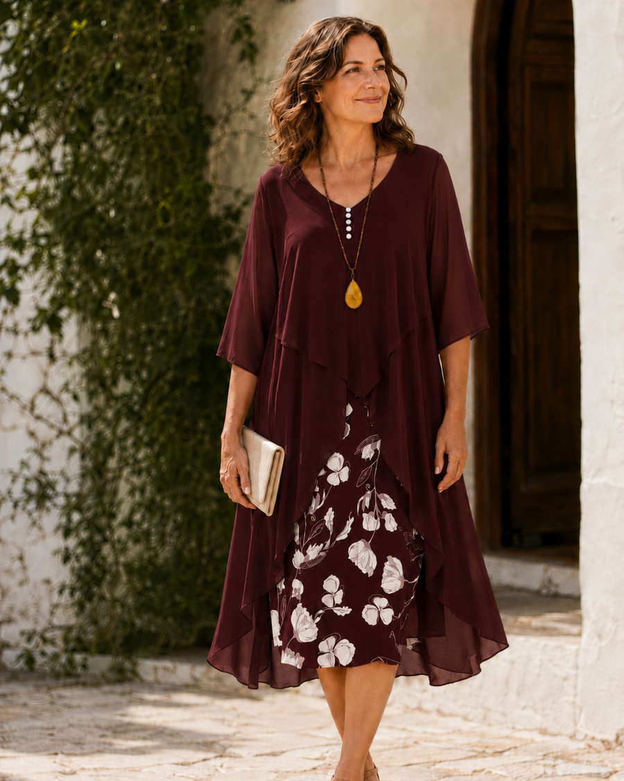 Odette™ | Floral Layered Flowing Midi Dress