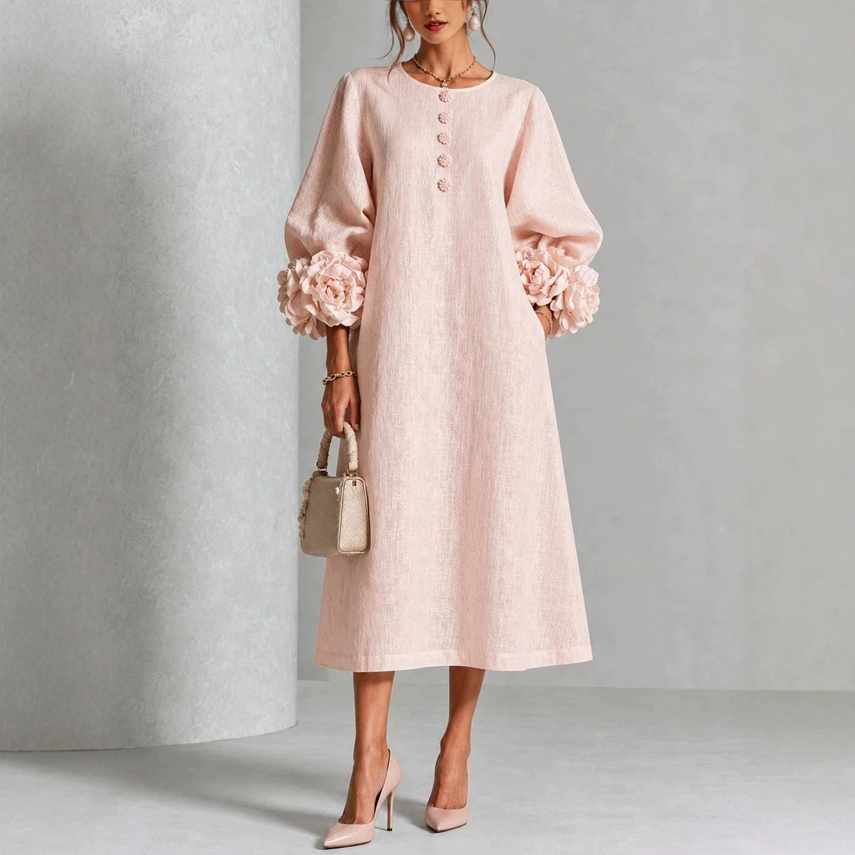 Ivy™ | Floral Cuff Midi Dress