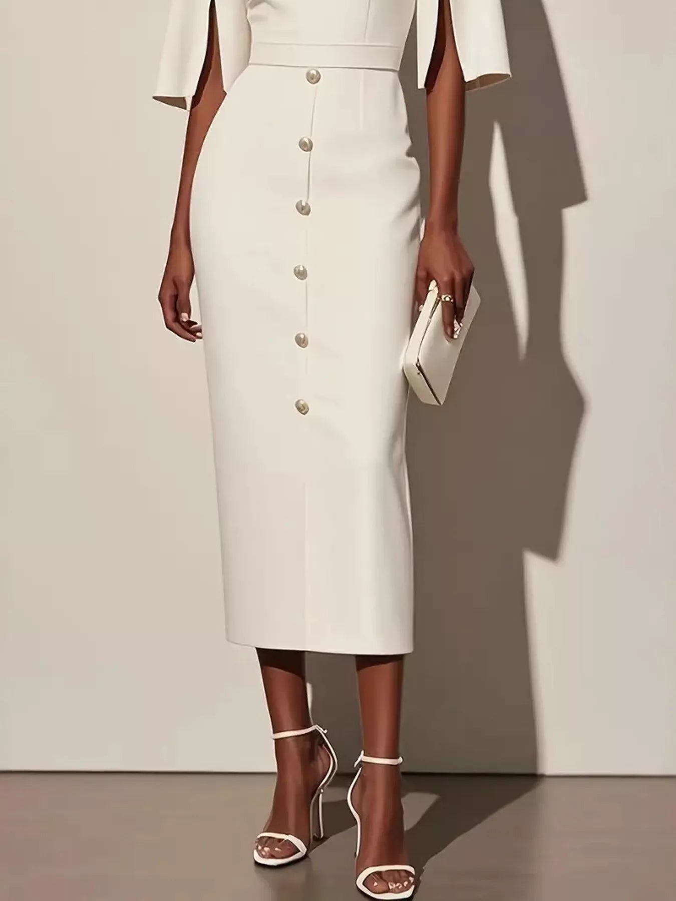 Maristelle™ | Sculpted Button Detail Midi Dress