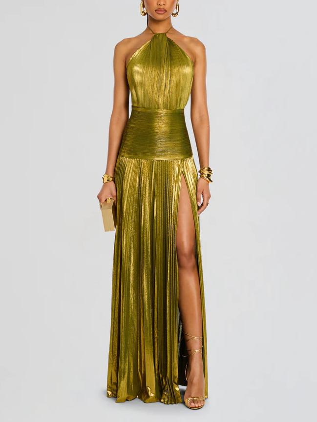 Zarelle™ | Statement Metallic Pleated Gown