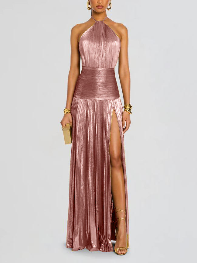 Zarelle™ | Statement Metallic Pleated Gown