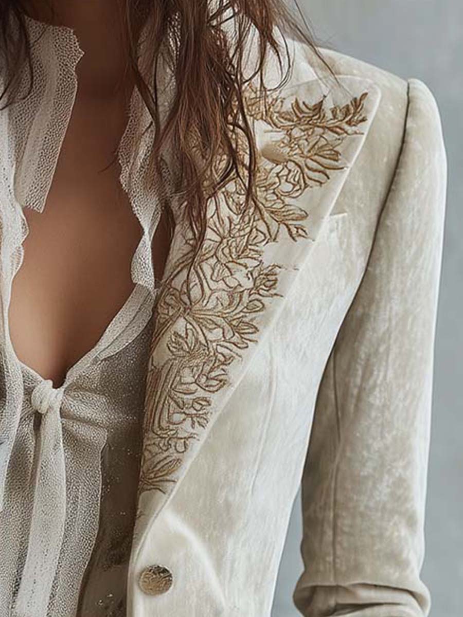 Allegra™ | Embroidered Ivory Tailored Blazer