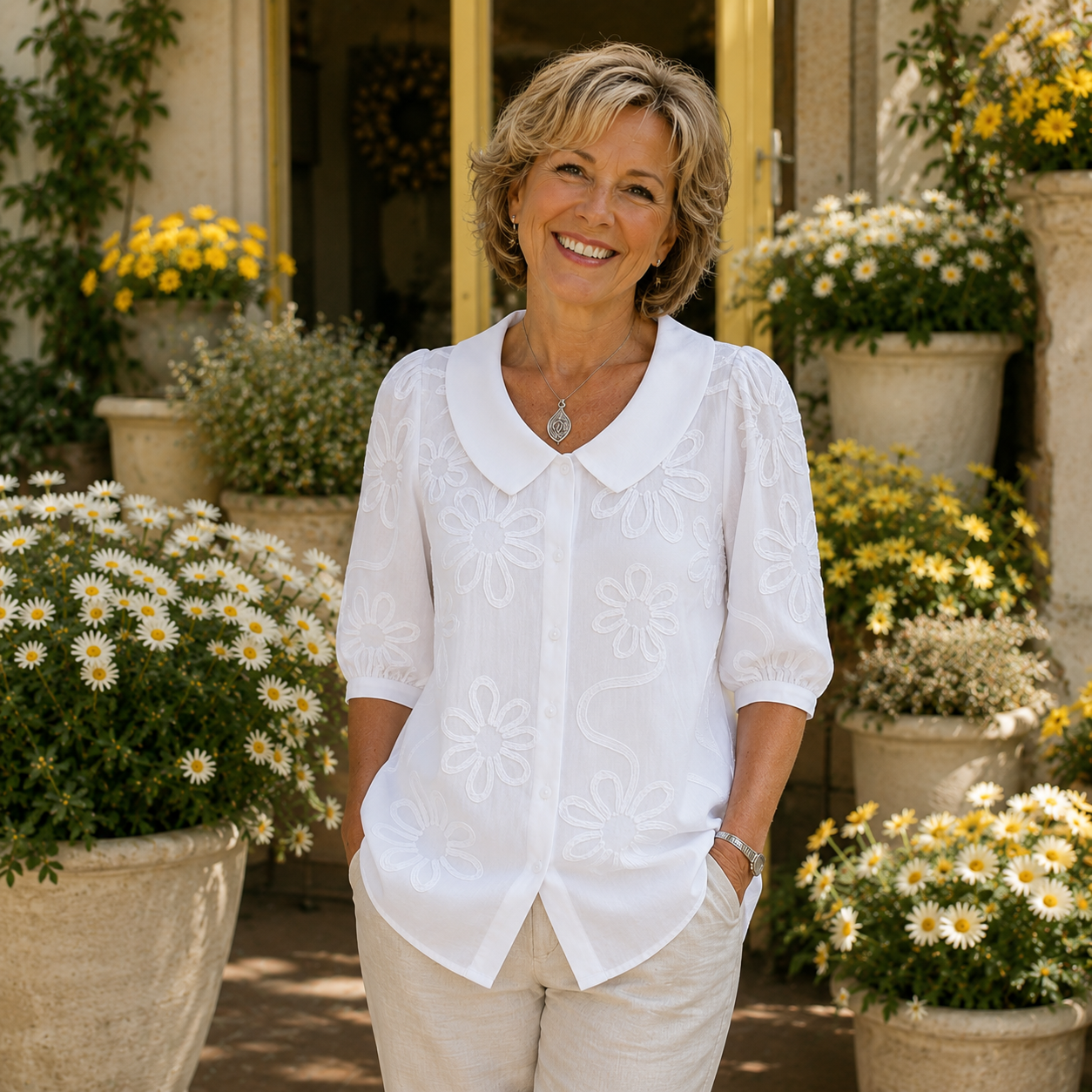 Evelyn™ | Embroidered Linen Blend Blouse