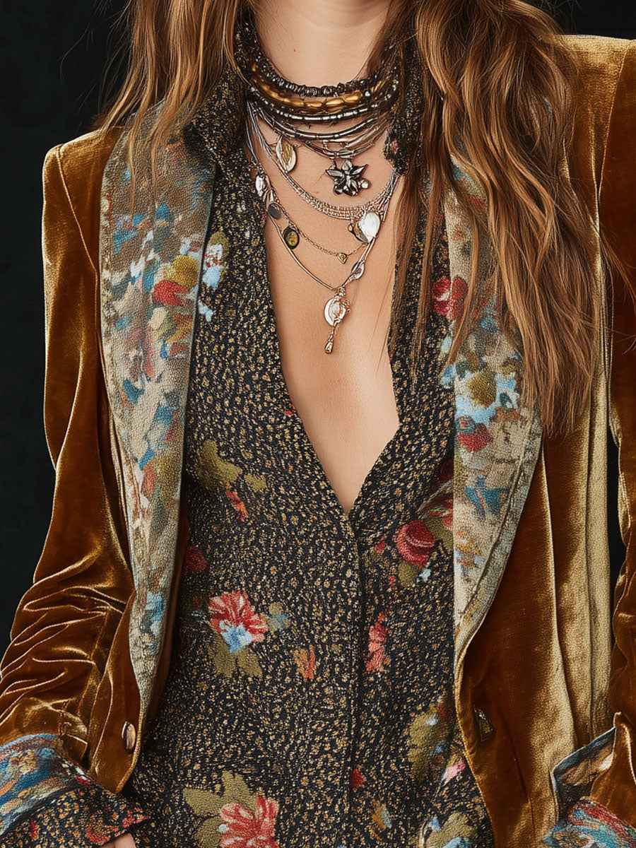 Marcella™ | Vintage Velvet Floral Patchwork Blazer