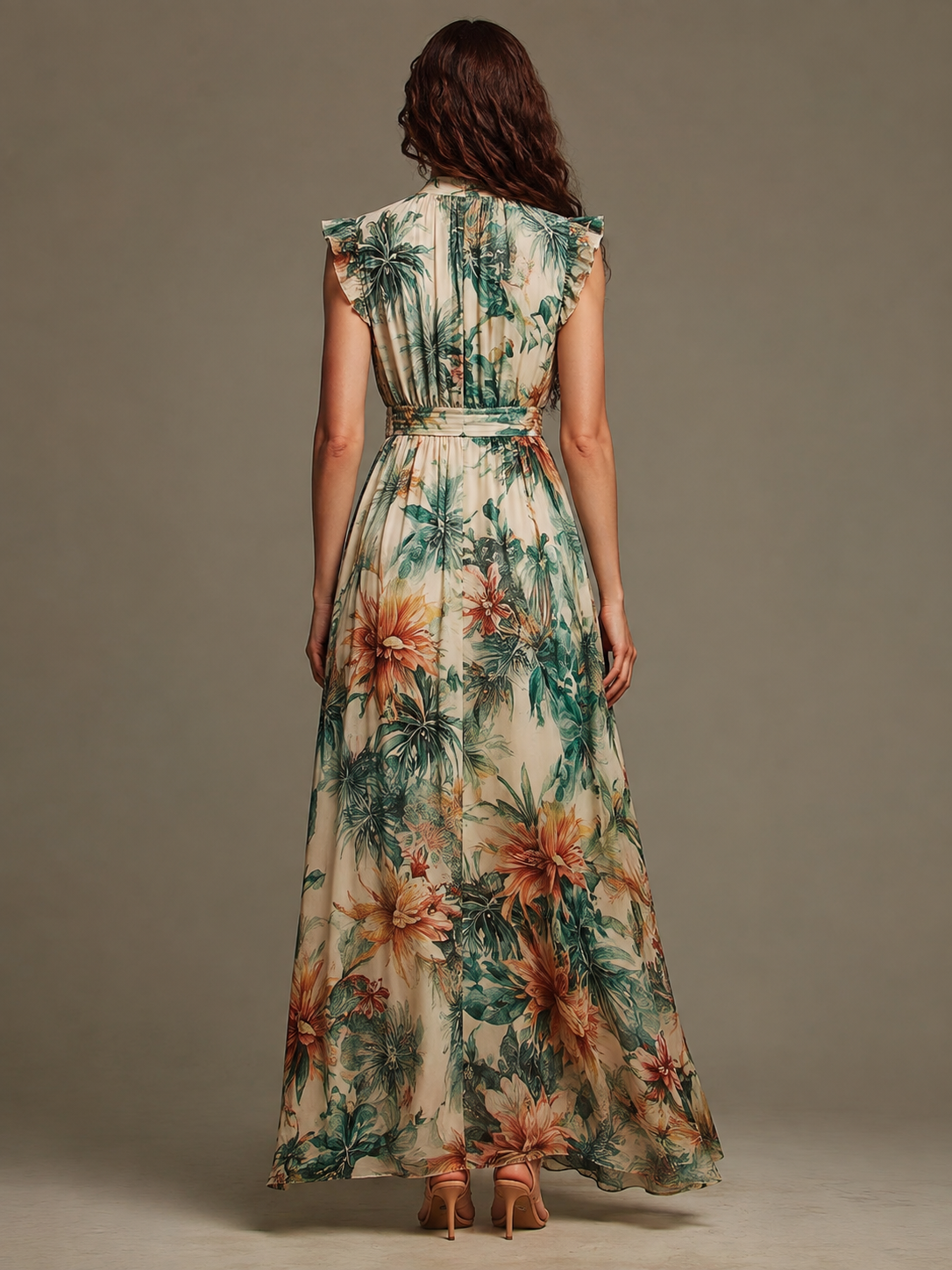 Celestia™ | Painted Tropical Chiffon Maxi Dress