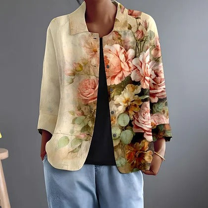 Faustina™ | Romantic Rose Garden Button-Front Blouse