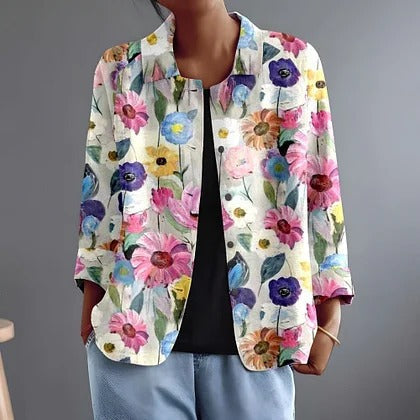 Rosaminda™ | Colorful Garden Floral Button-Front Blouse