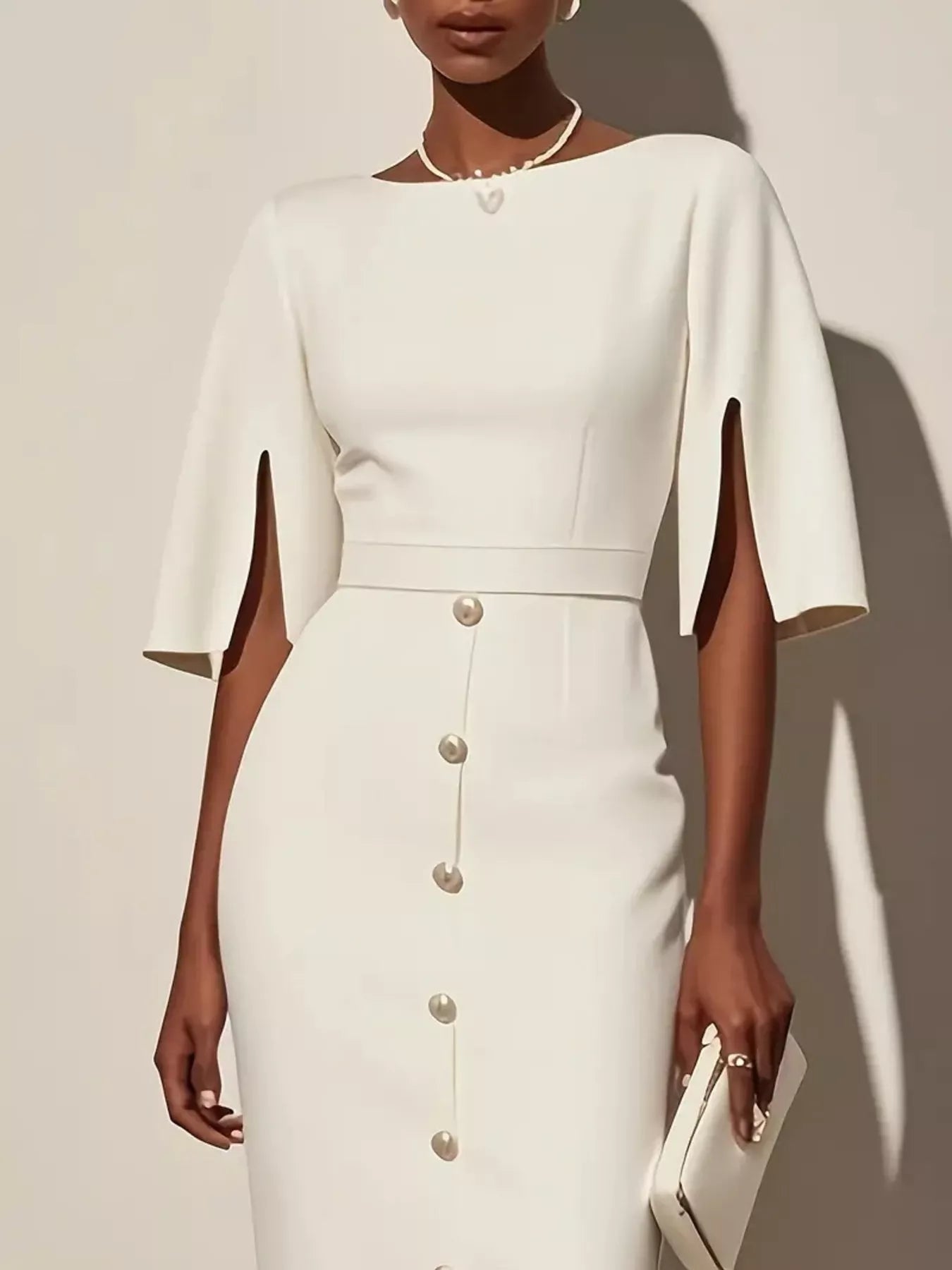 Maristelle™ | Sculpted Button Detail Midi Dress