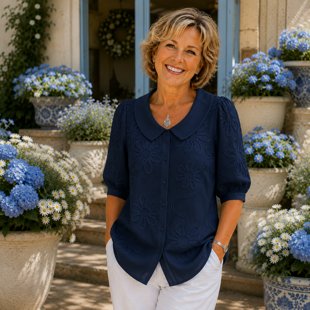 Evelyn™ | Embroidered Linen Blend Blouse