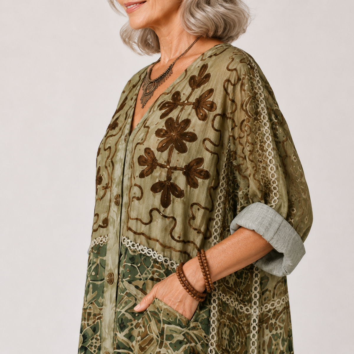 Aleta | Button Front Oversized Pocket Midi Dress