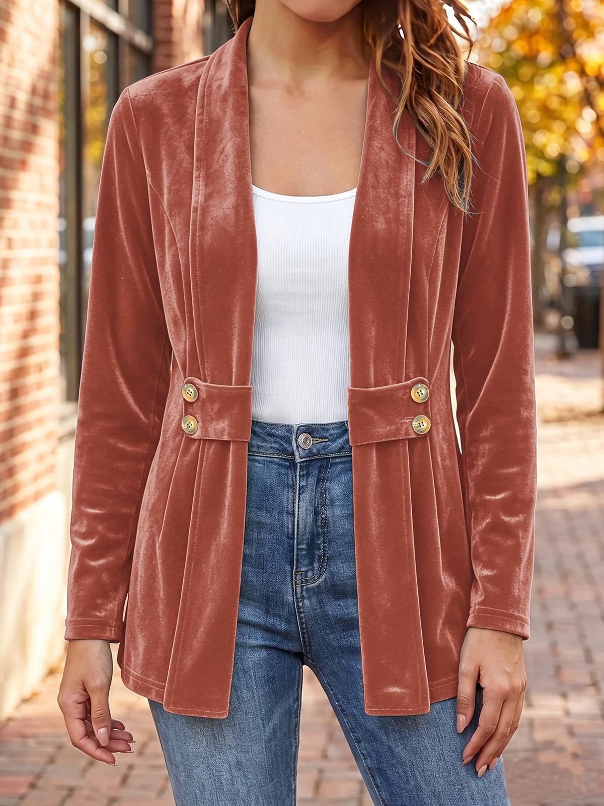 Sienna™ | Velvet Button-Tab Longline Cardigan