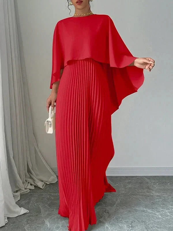 Maravelle™ | Elegant Pleated Cape Maxi Dress