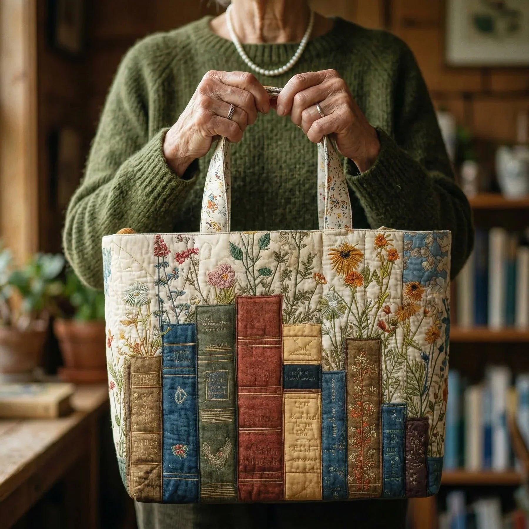 Sack Artisanal Matelassé - Books and Flowers