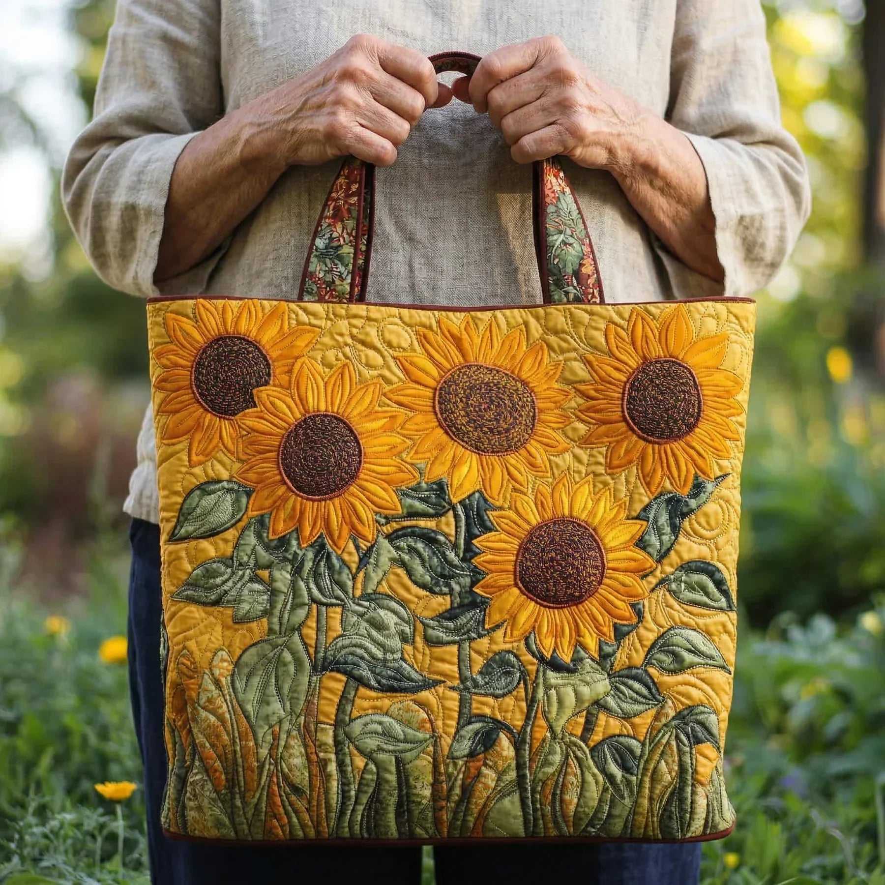 Sunnies™ | Golden Sunflower Quilted Tote Bag