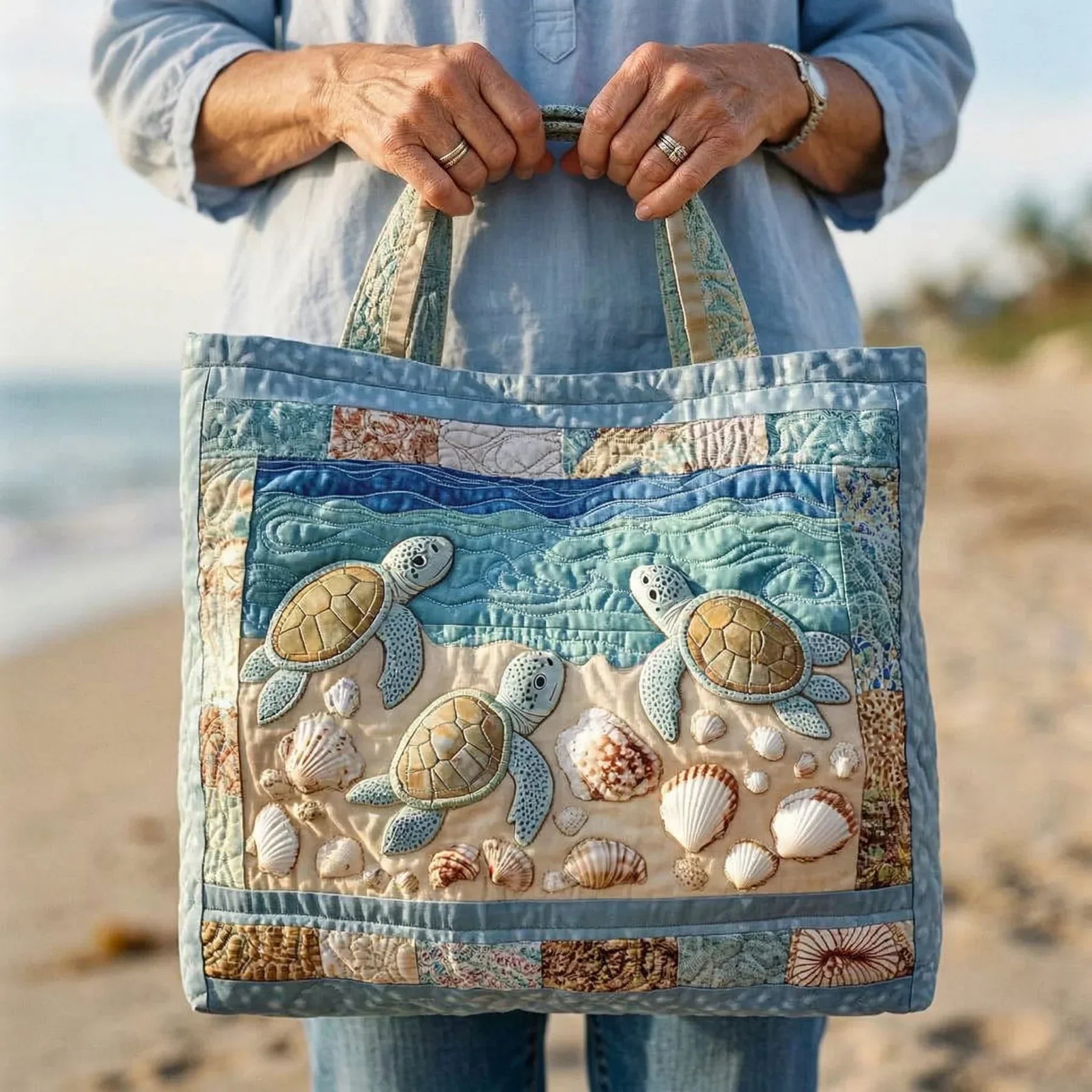 Coralie™ | Coastal Sea Turtle Ocean Quilted Carryall