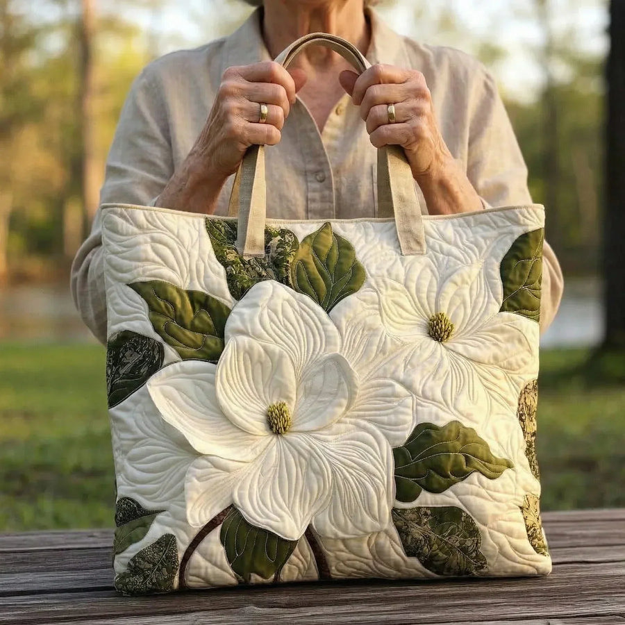 Magnolia™ | Elegant White Lily Garden Quilted Tote Bag
