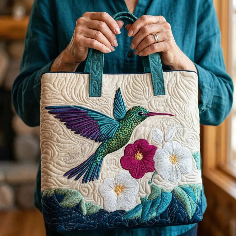 Jewel™ | Hummingbird & White Blossom Quilted Tote Bag