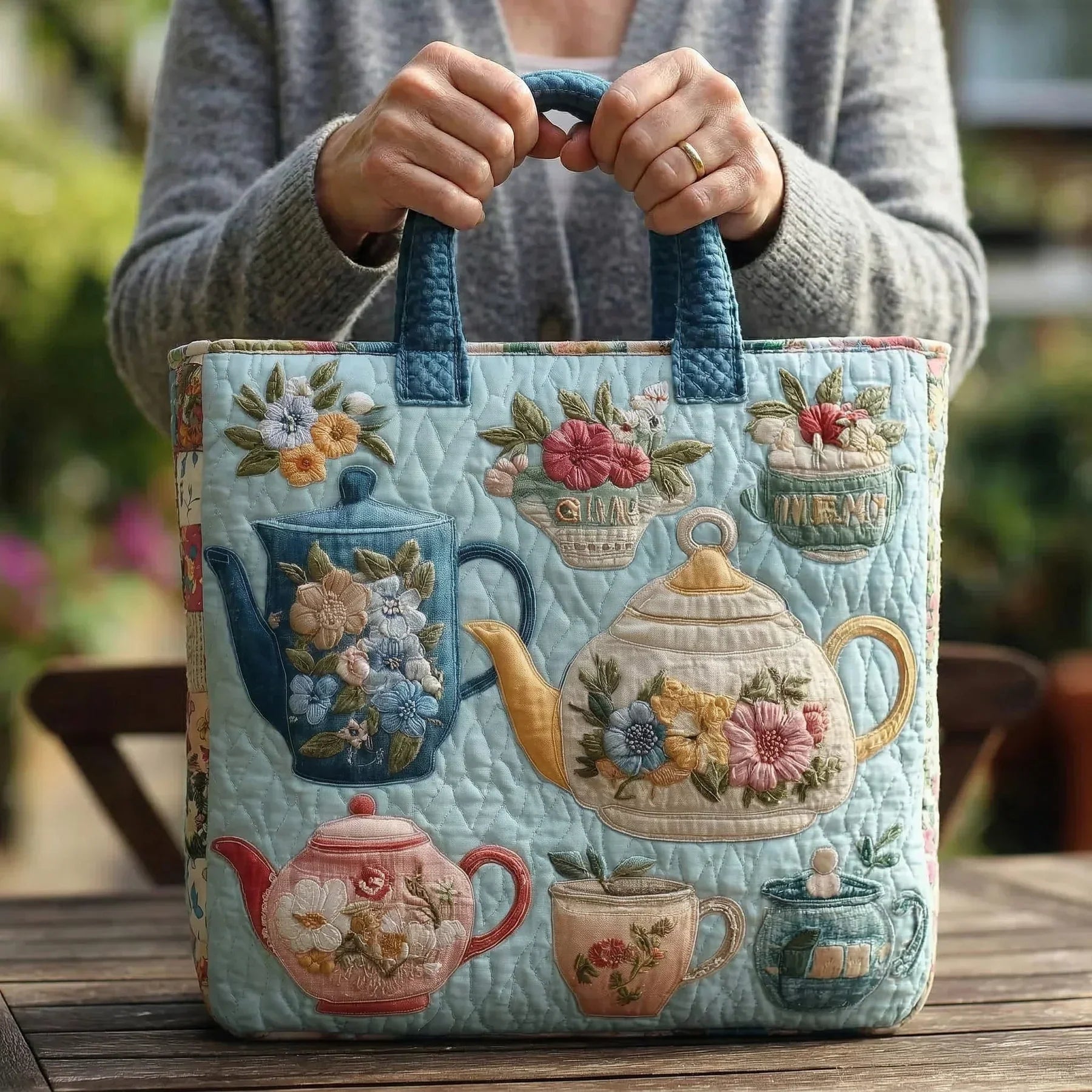 Teapot™ | Vintage Tea Garden Quilted Tote Bag