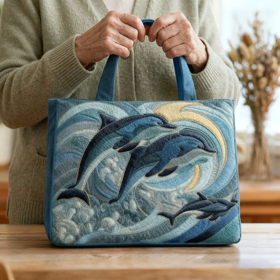 Marina™ | Playful Dolphins & Rolling Waves Quilted Tote