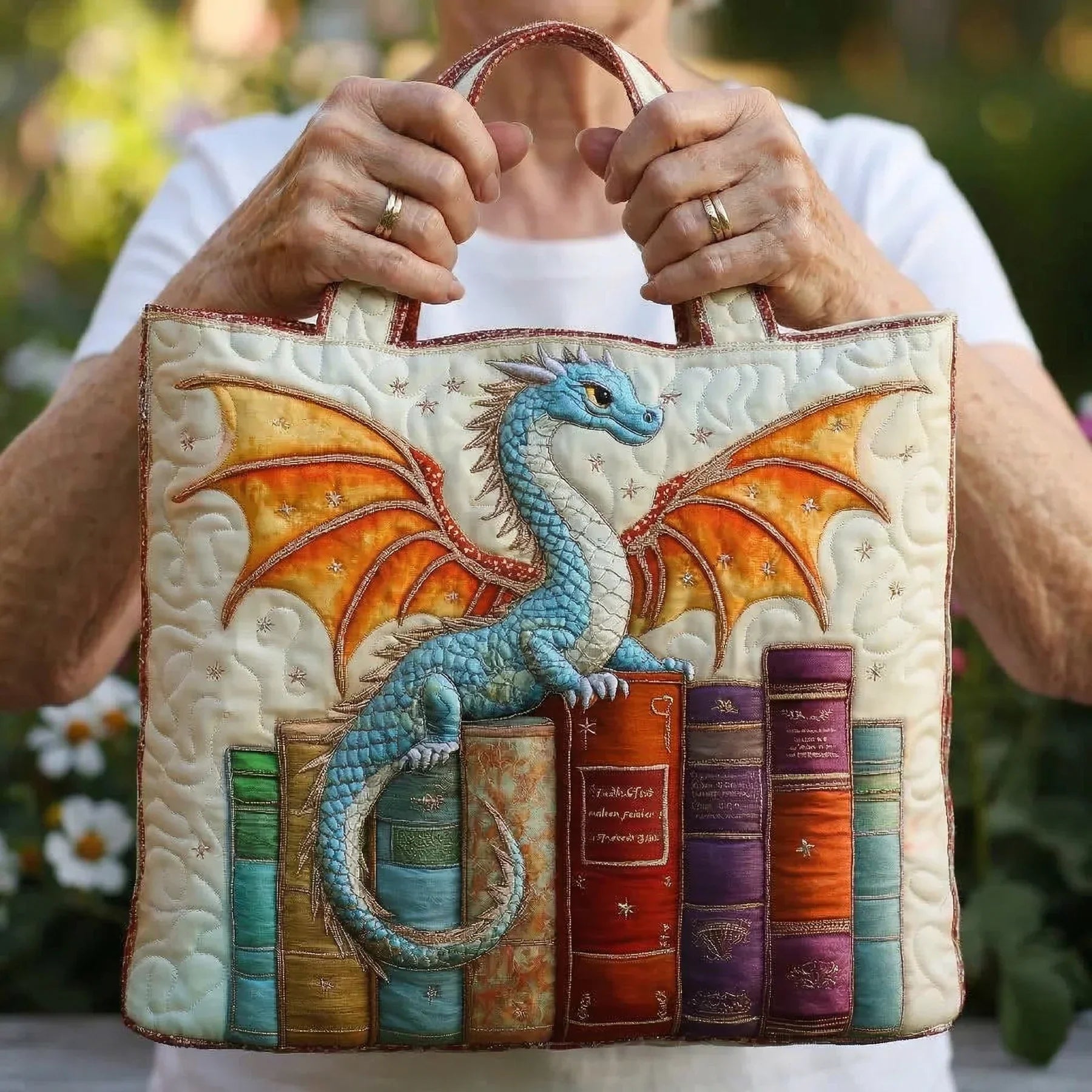 Avalon™ | Enchanted Dragon & Books Quilted Tote Bag