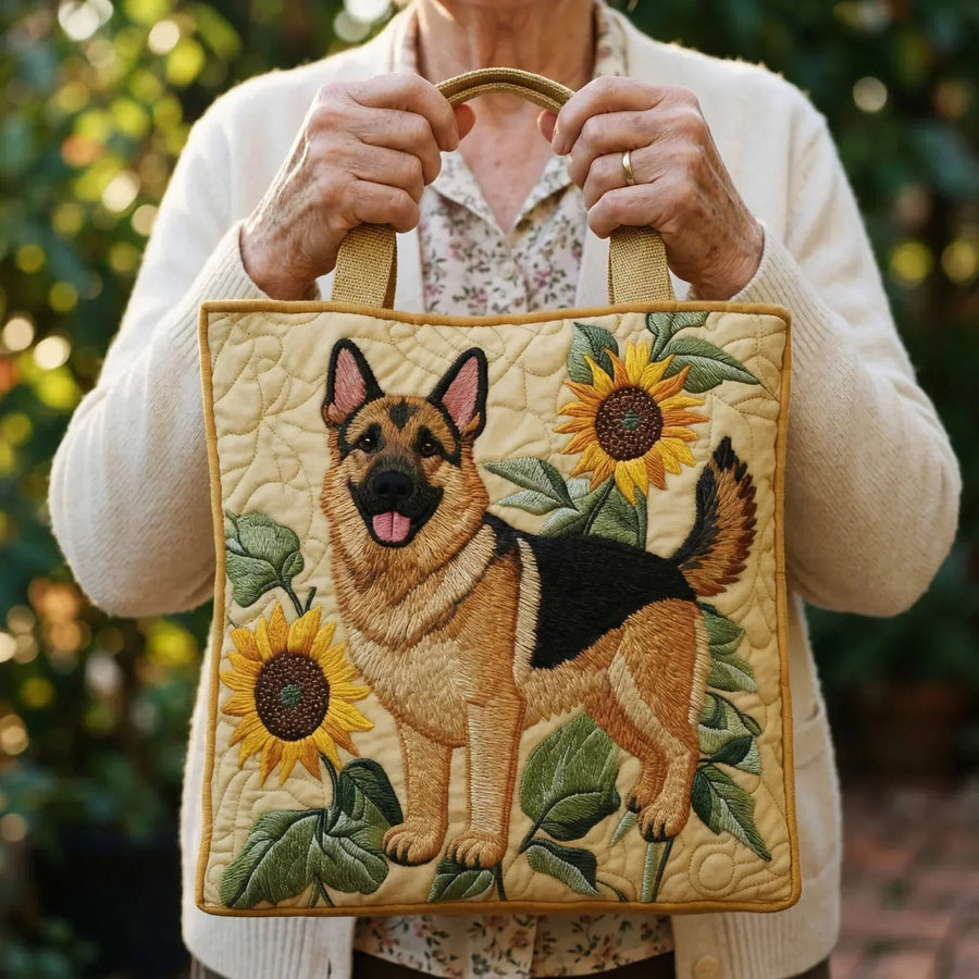 Heidi™ | German Shepherd & Sunflower Quilted Tote Bag