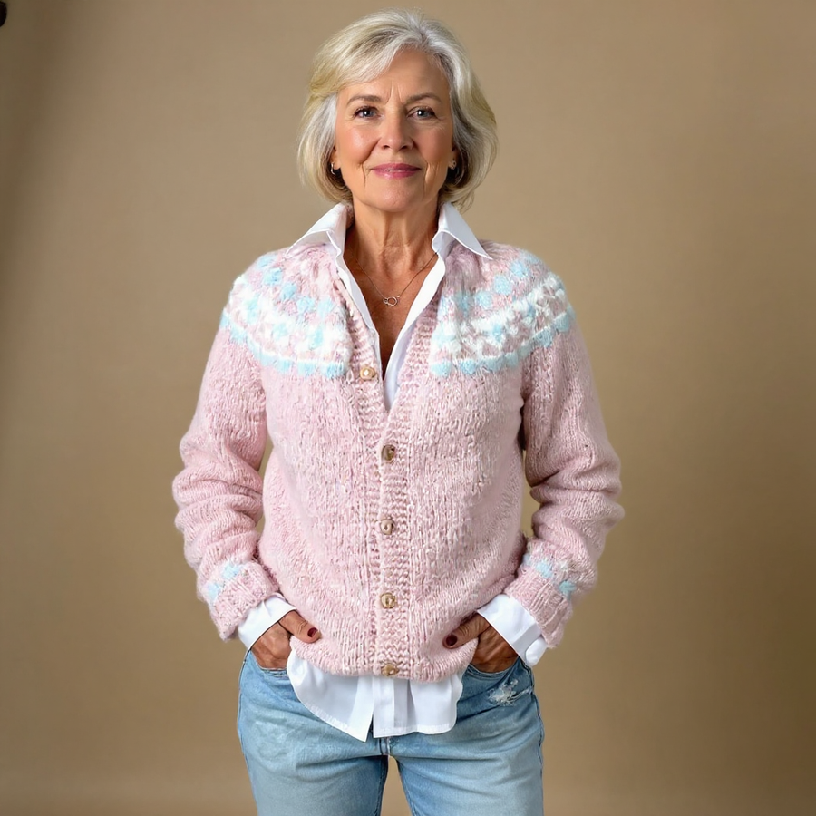 Astrielle™ | Nordic Yoke Button-Front Cardigan