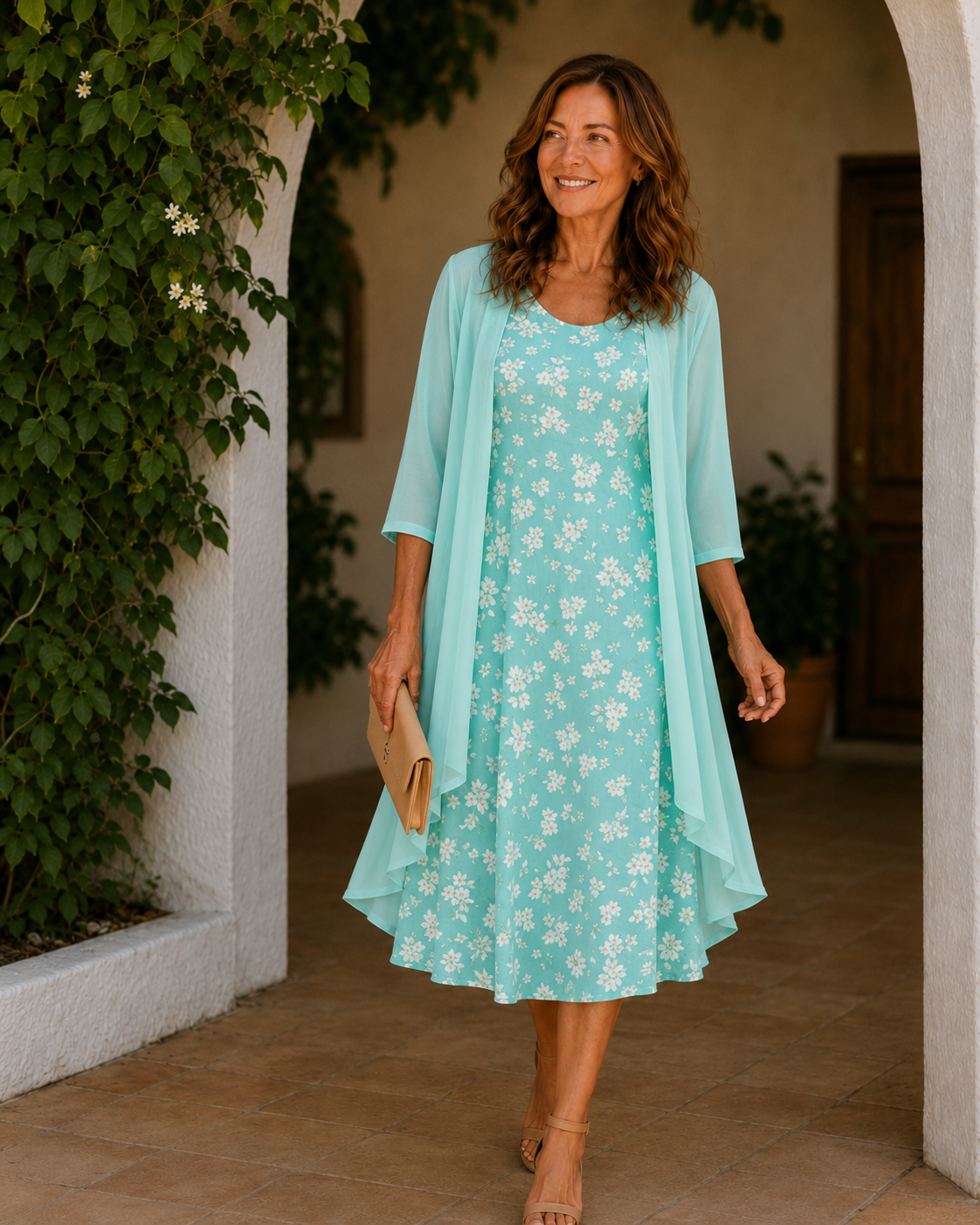 Aureline™ | Floral Layered Duster Midi Dress Set