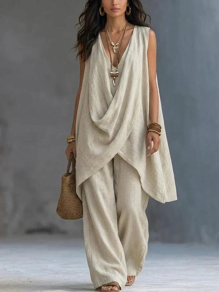 Maryse™ | Draped V-Neck Bohemian Two-Piece Set