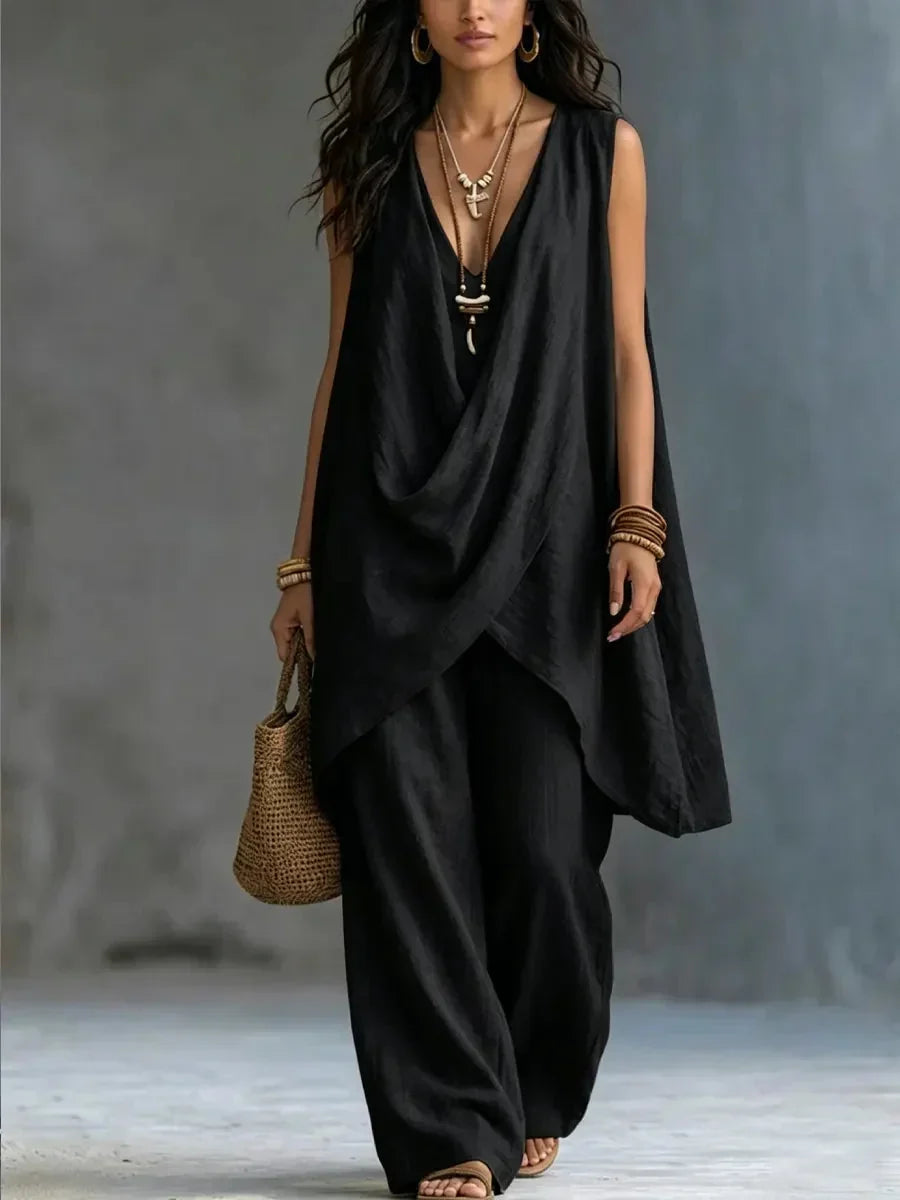 Maryse™ | Draped V-Neck Bohemian Two-Piece Set