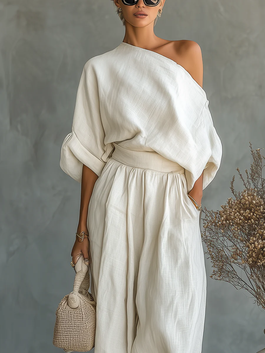 Magali™ | One-Shoulder Draped Top & Harem Pants Set