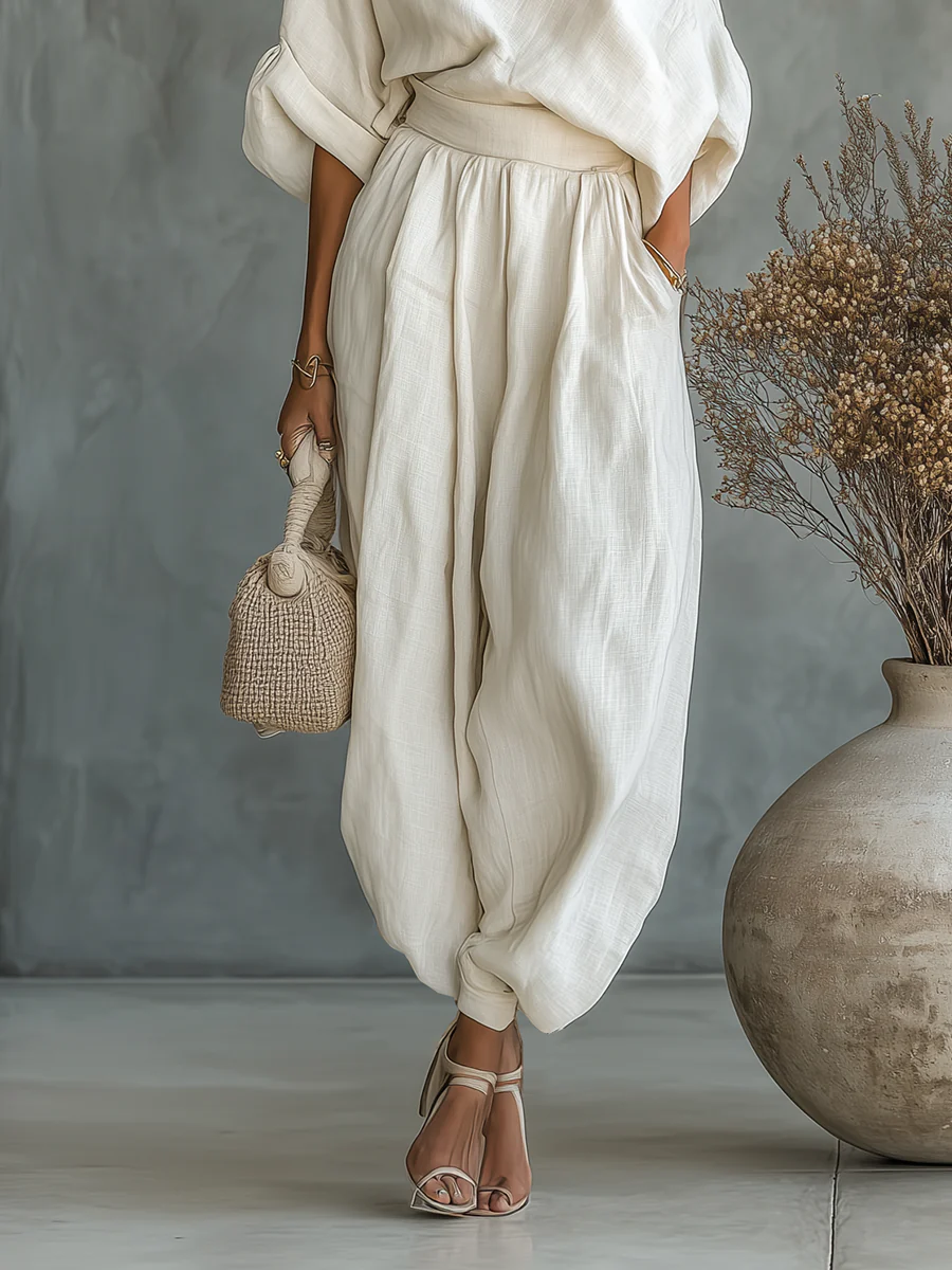 Magali™ | One-Shoulder Draped Top & Harem Pants Set