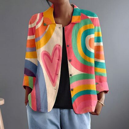 Constanza™ | Colorful Abstract Art Button-Front Blouse