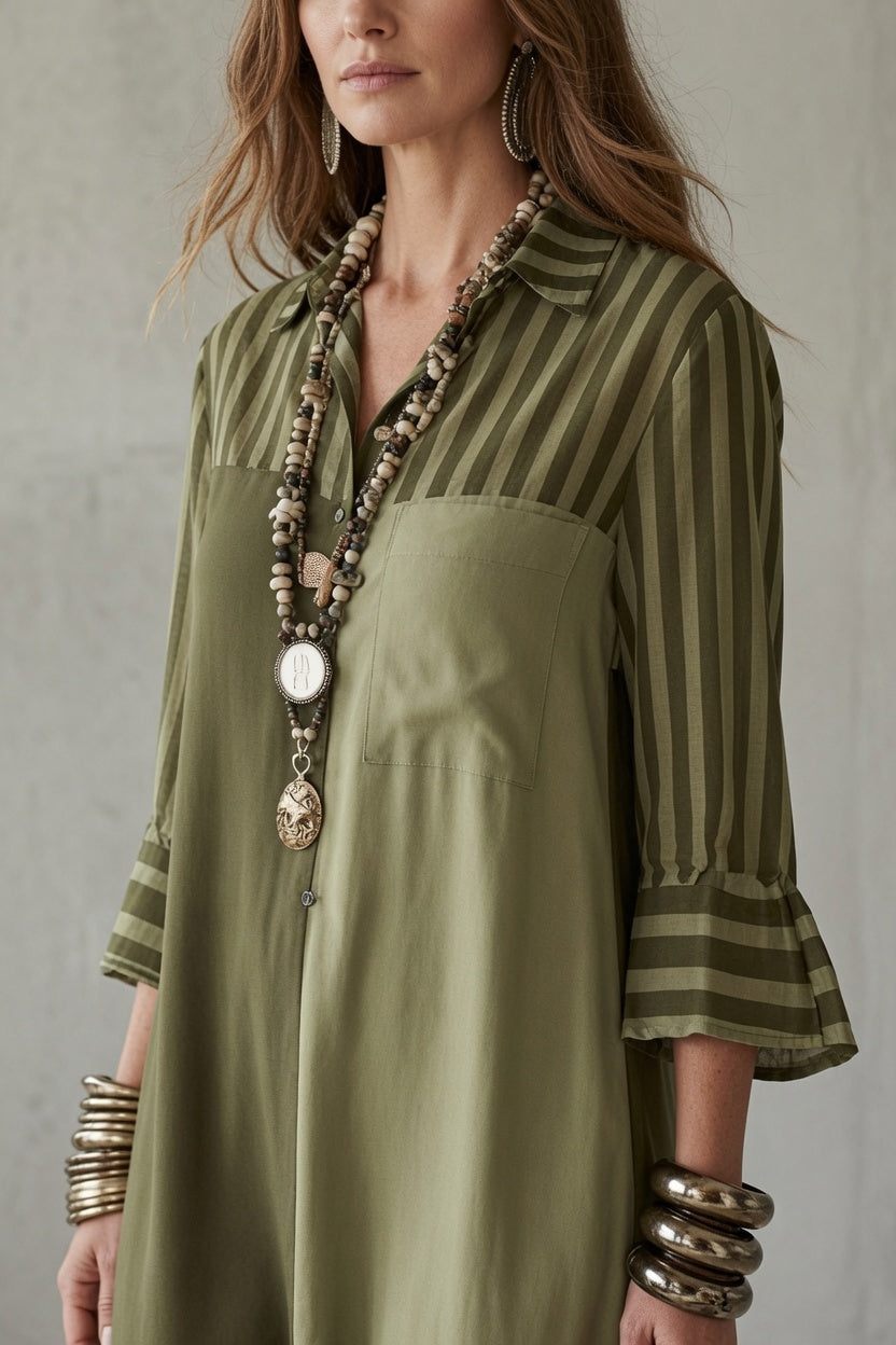 Clarita™ | Colorblock Striped Relaxed Midi Dress
