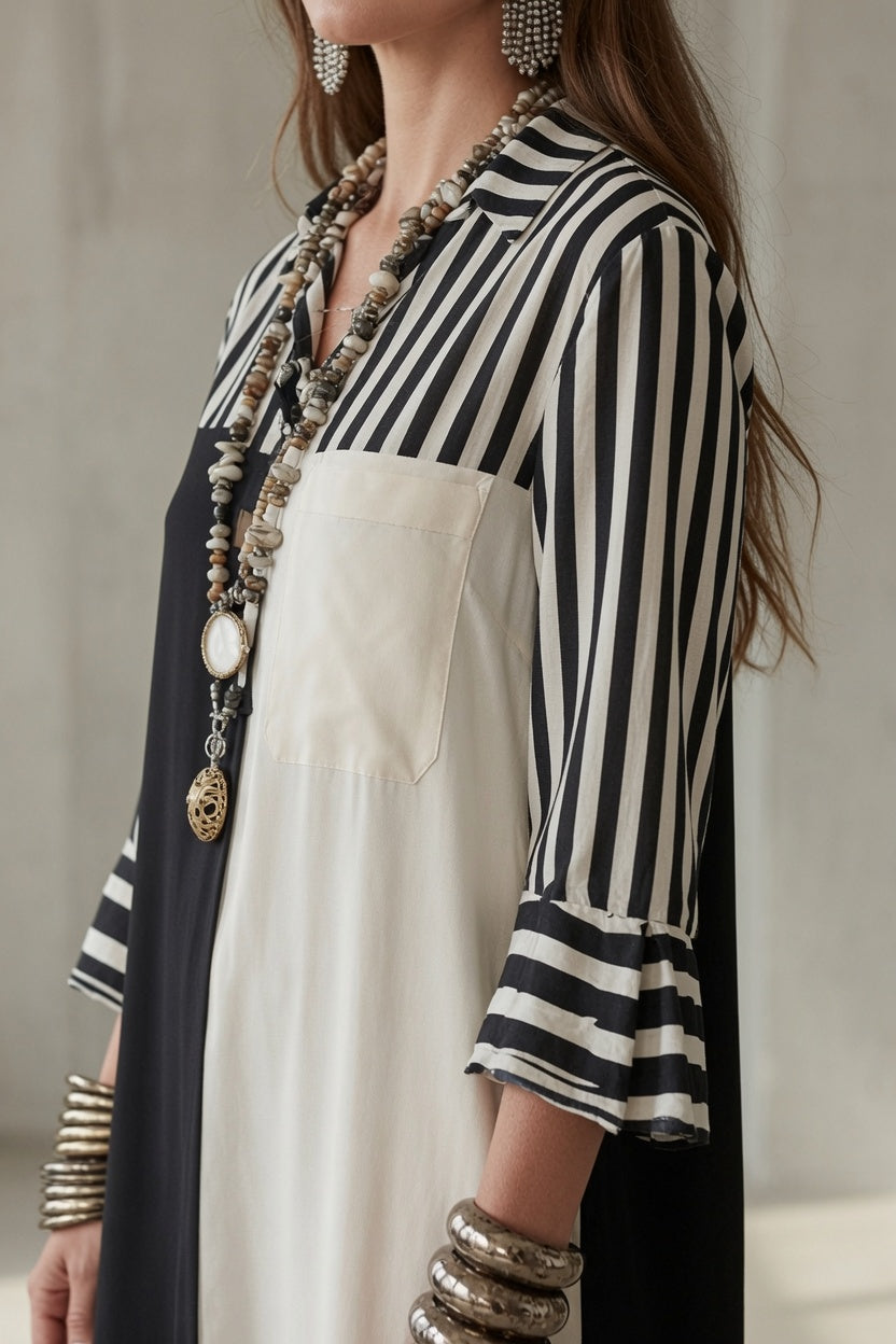 Clarita™ | Colorblock Striped Relaxed Midi Dress