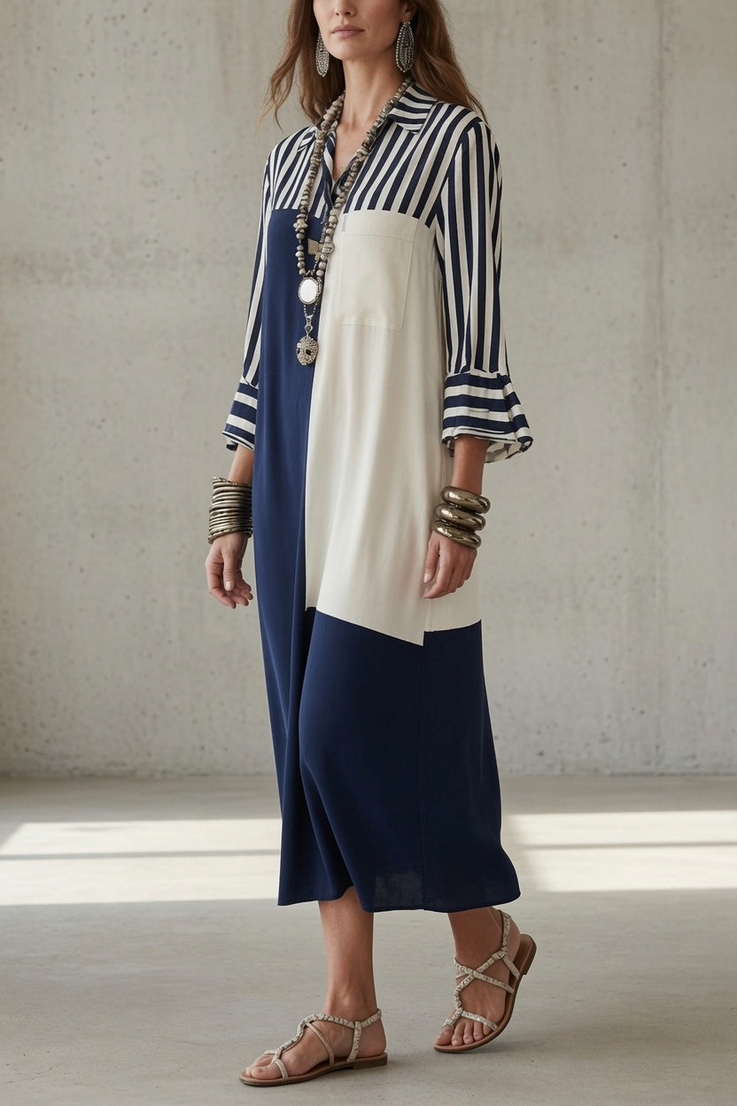 Clarita™ | Colorblock Striped Relaxed Midi Dress