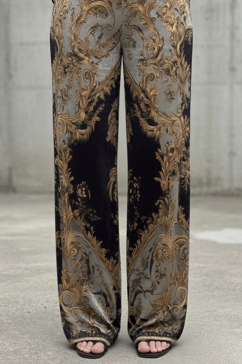 Tessa™ | Baroque Print Blouse & Wide-Leg Pants Set