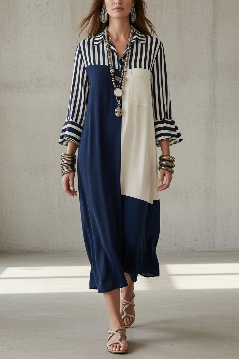 Clarita™ | Colorblock Striped Relaxed Midi Dress