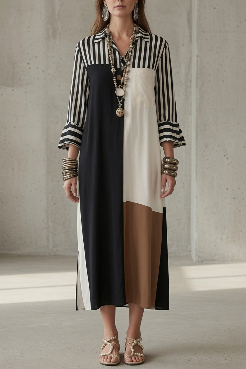 Clarita™ | Colorblock Striped Relaxed Midi Dress
